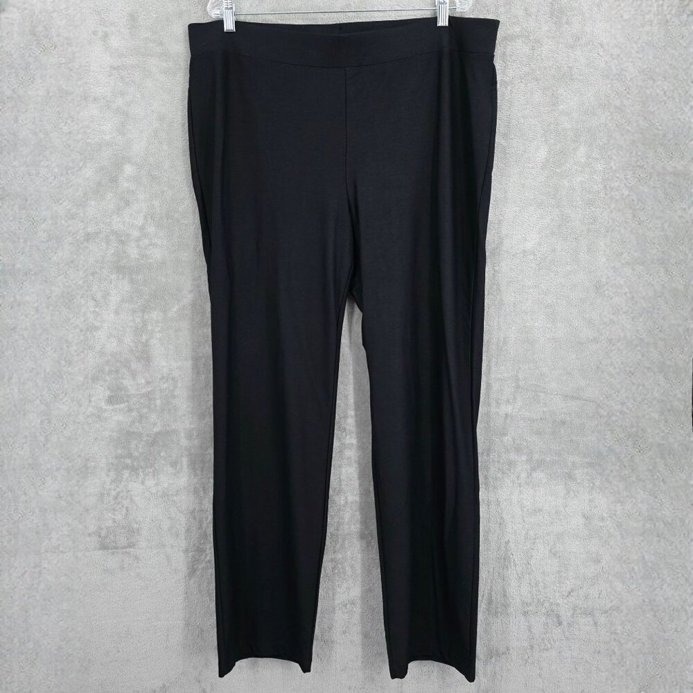 Chicos Travelers Pull On Pant 3 XL 16 Black Straight Leg Work Office Comfortable